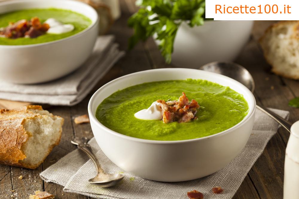 Zuppa di piselli surgelati con menta